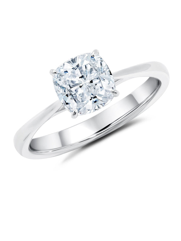 Cushion Cut Solitaire Ring Finished in Pure Platinum - CRISLU