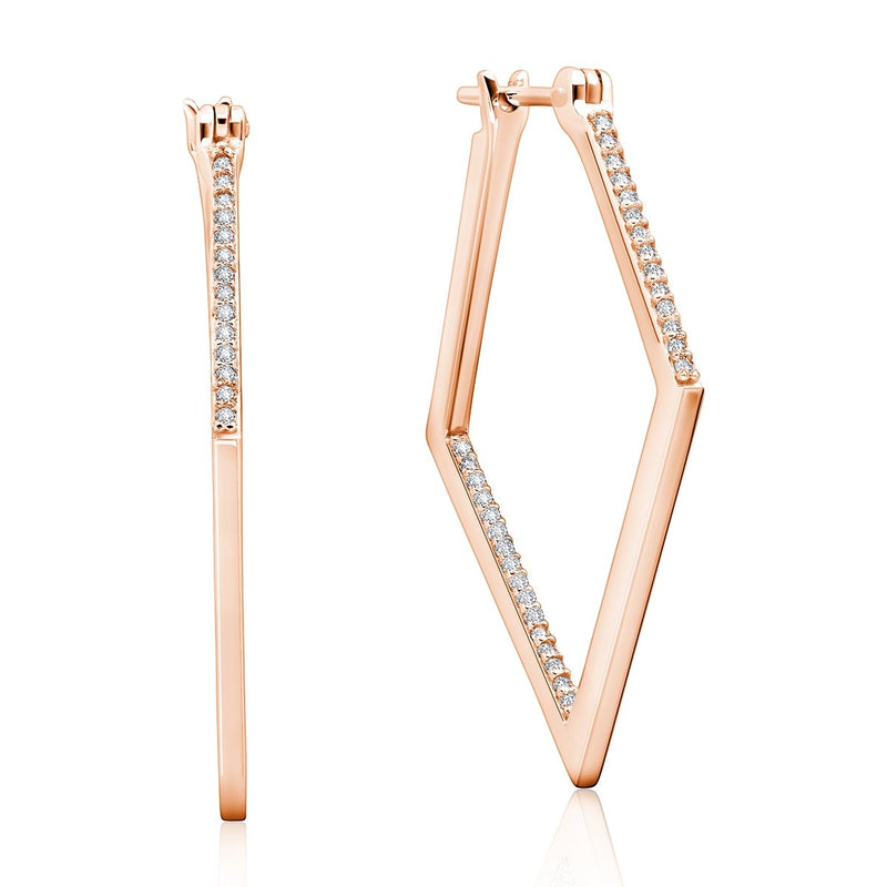 Diamond Shape Pave Hoop Earrings In 18kt Rose Gold - CRISLU