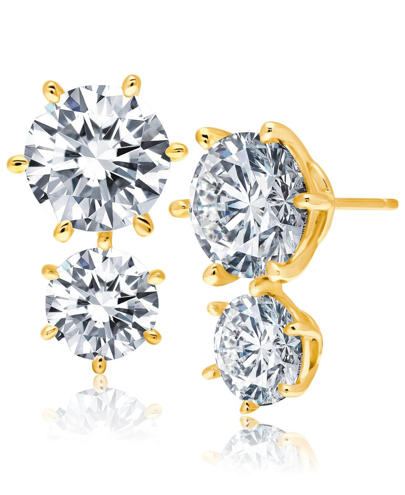 Double Brilliant Stud Earrings Finished in 18kt Yellow Gold - CRISLU