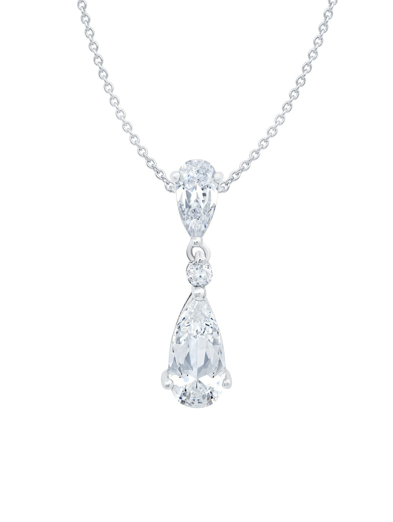 Double Pear Drop Pendant Necklace Finished in Pure Platinum - CRISLU