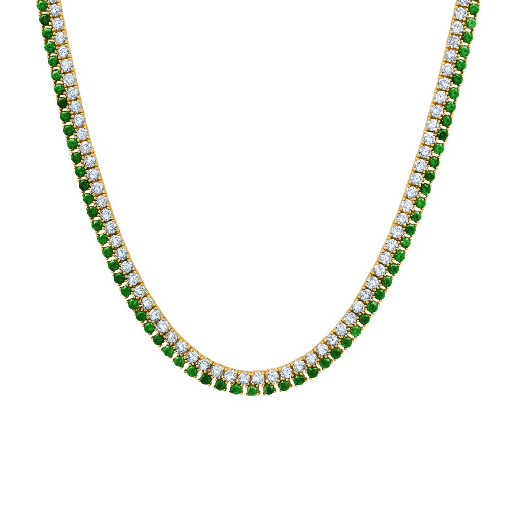 Double Row Clear And Emerald Color Round Cut 18'' Tennis Necklace - CRISLU