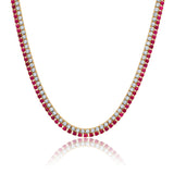 Double Row Clear And Ruby Color Round Cut 18'' Tennis Necklace - CRISLU