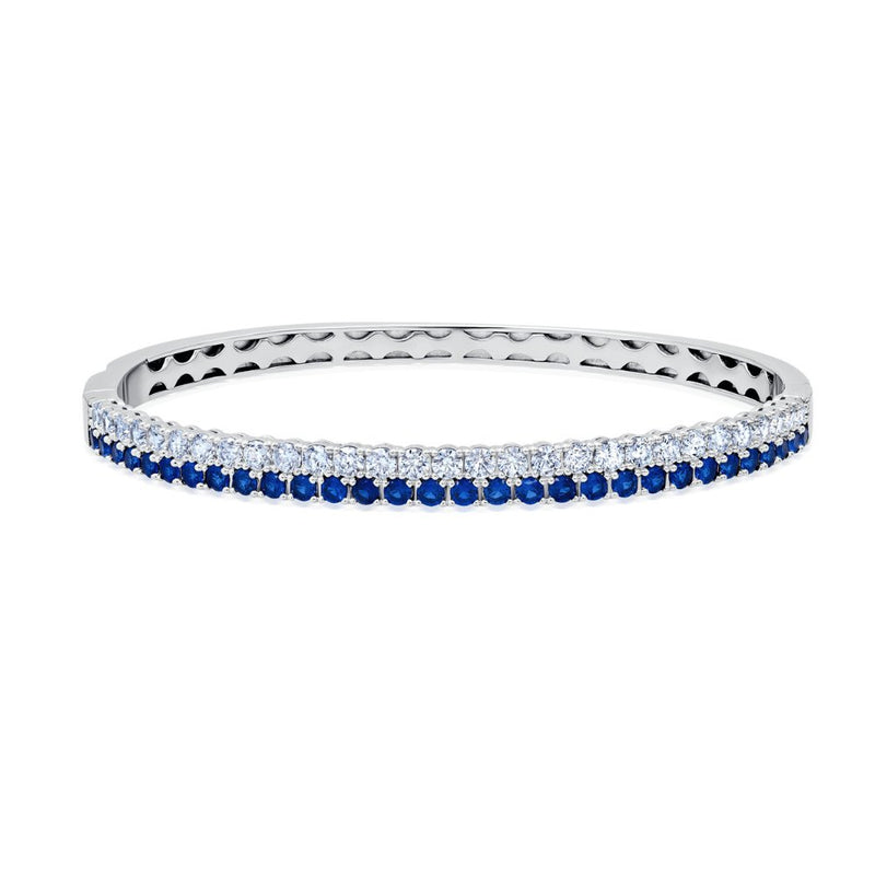 Double Row Clear And Sapphire Color Round Cut 7 Tennis Bracelet