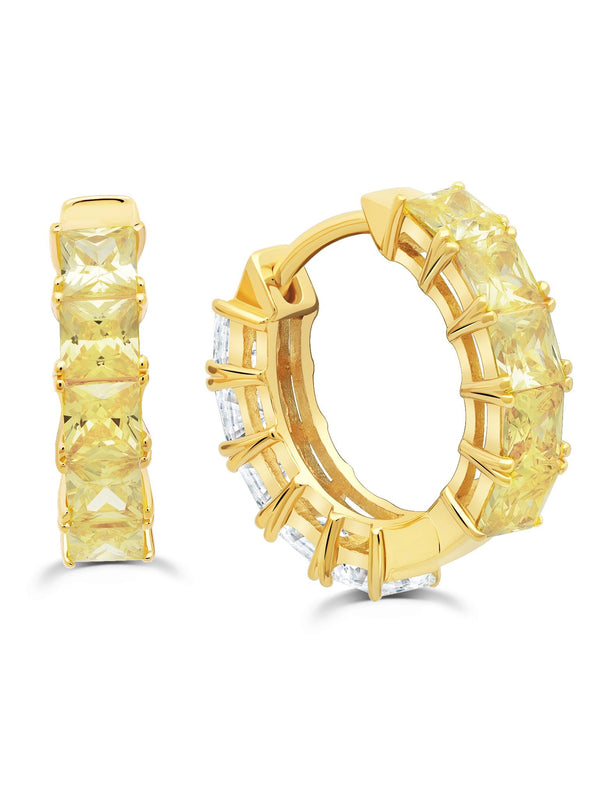 Duo Hoop Earrings Finished in 18kt Yellow Gold - 13 mm with Canary and Clear Stones - CRISLU