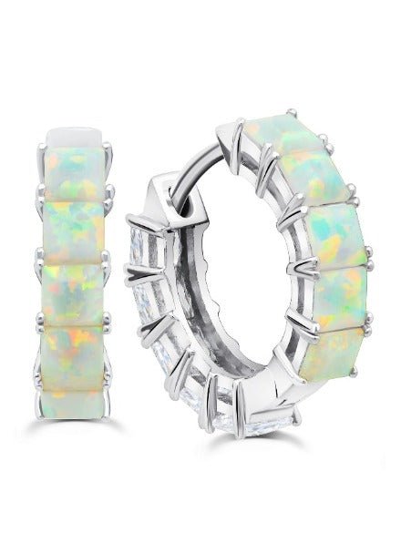 Duo Hoop Earrings Finished in Pure Platinum - 13 mm with Opal and Clear Stones - CRISLU