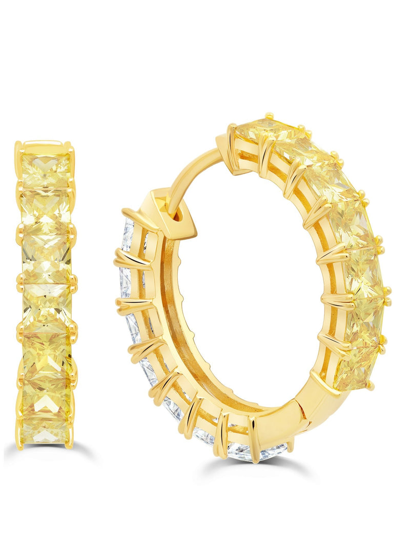 Duo Hoop EarringsFinished in 18kt Yellow Gold - 22 mm with Canary and Clear Stones - CRISLU