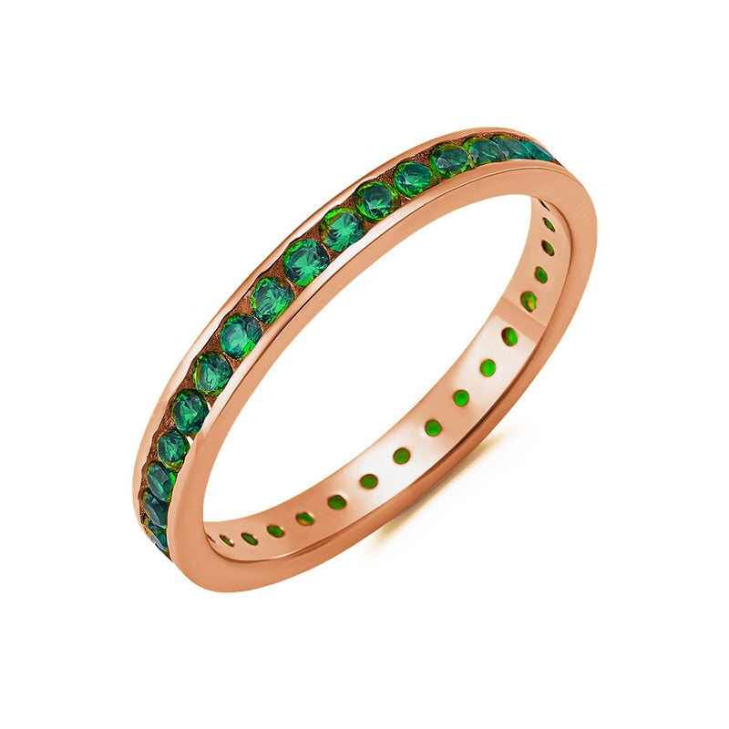 Emerald Hand Set Cubic Zirconia Eternity Band Engagement Ring Finished In 18kt Rose Gold - CRISLU