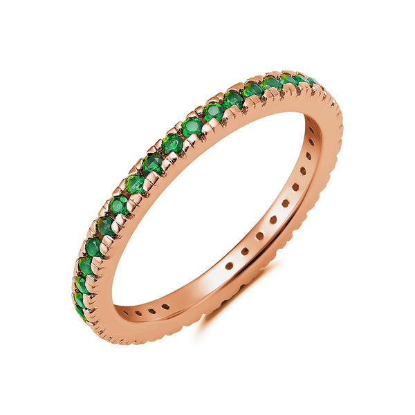 Emerald Hand Set Step Cut Eternity Band Engagment Ring Finished In 18kt Rose Gold - CRISLU
