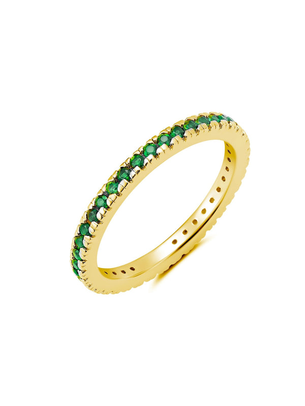 Emerald Hand Set Step Cut Eternity Band Engagment Ring Finished In 18kt Yellow Gold - CRISLU