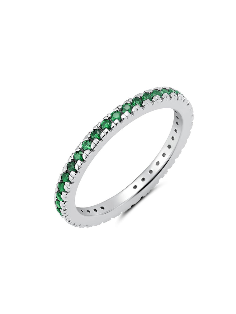 Emerald Hand Set Step Cut Eternity Band Engagment Ring Finished In Pure Platinum - CRISLU
