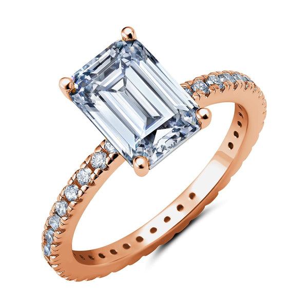 Emerald Step Cut Engagement Ring Finished in 18kt rose Gold - CRISLU