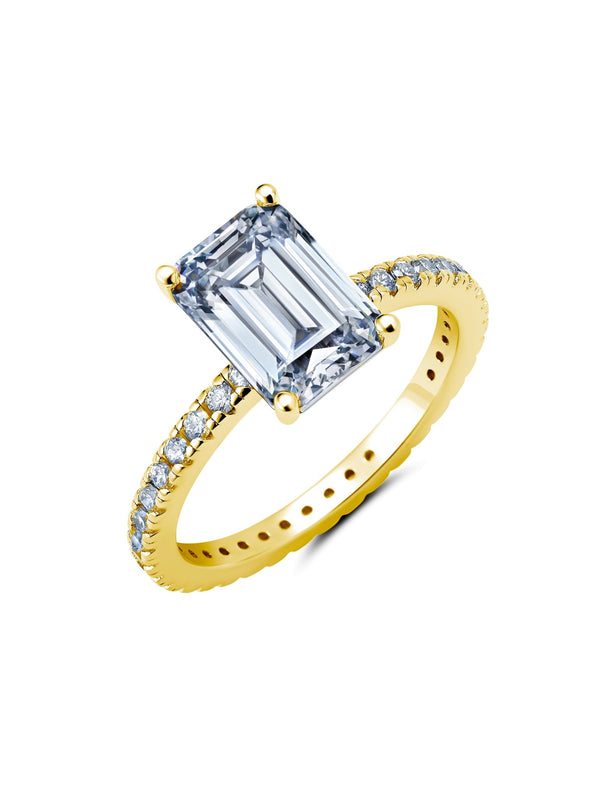 Emerald Step Cut Engagement Ring Finished in 18kt Yellow Gold - CRISLU