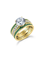Engagement Ring Set with Emerald Bands Finished in 18kt Yellow Gold - CRISLU