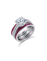 Engagement Ring Set with Ruby Bands Finished in Pure Platinum - CRISLU