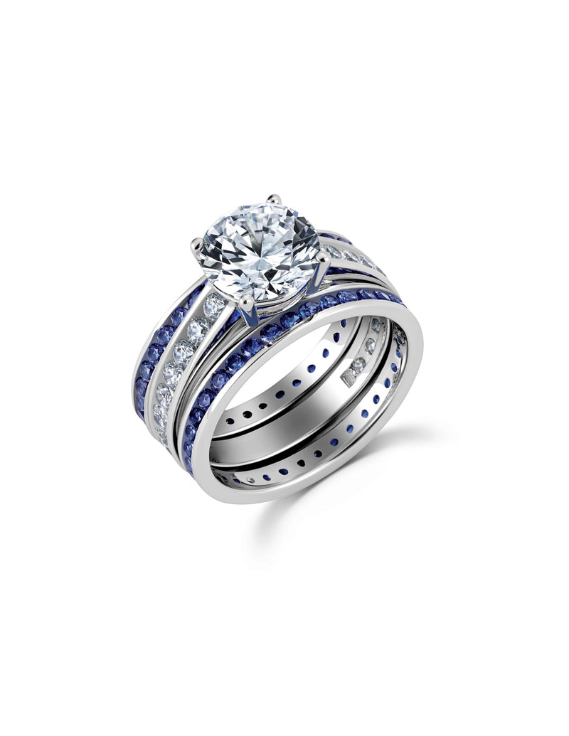 Engagement Ring Set with Sapphire Bands Finished in Pure Platinum - CRISLU