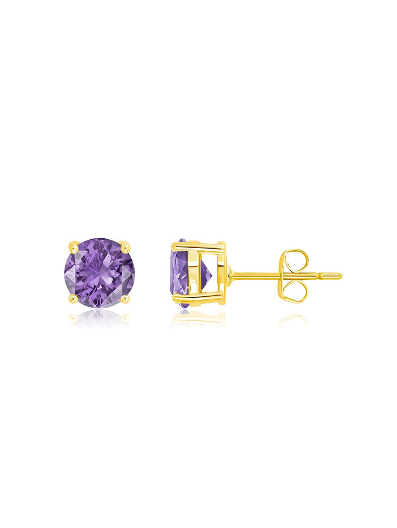 February Birthstone Stud Earrings in 18kt Yellow Gold Finish - CRISLU