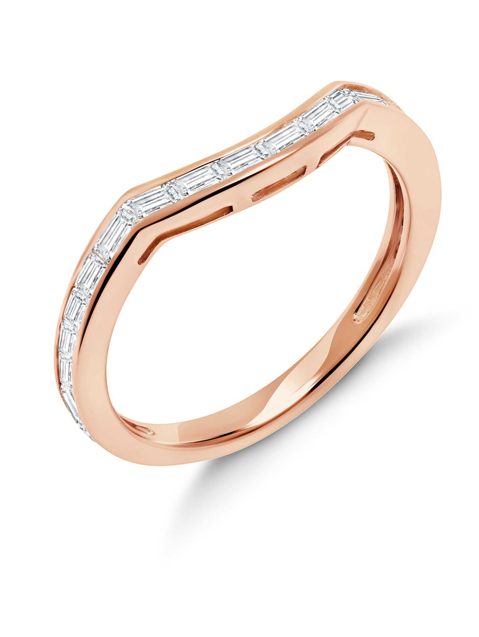Fickle- 18kt Rose Gold Marquise Solitaire w/ Baguette Accent Band Ring Set - CRISLU