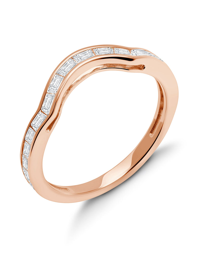 Fickle- 18kt Rose Gold Marquise Solitaire w/ Baguette Accent Band Ring Set - CRISLU