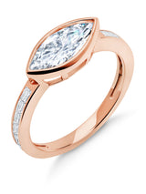 Fickle- 18kt Rose Gold Marquise Solitaire w/ Baguette Accent Band Ring Set - CRISLU