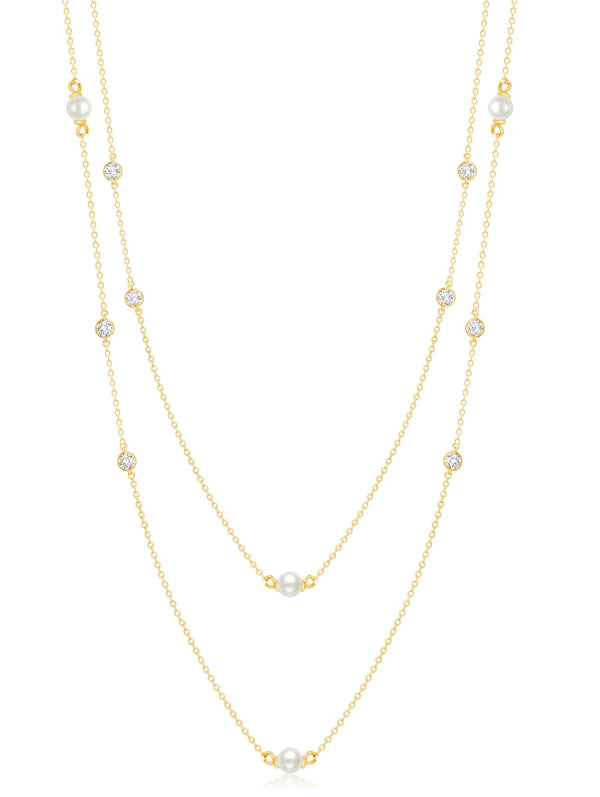 Genuine Double Layered Pearl Necklace Finished in 18kt Yellow Gold - CRISLU