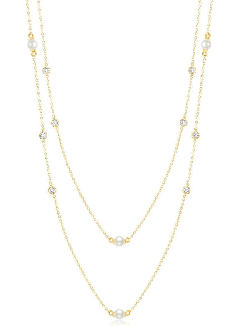 Genuine Double Layered Pearl Necklace Finished in 18kt Yellow Gold - CRISLU