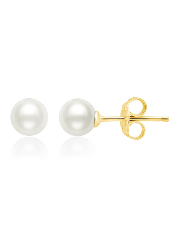 Genuine Pearl Stud Earrings In 18kt Yellow Gold - CRISLU