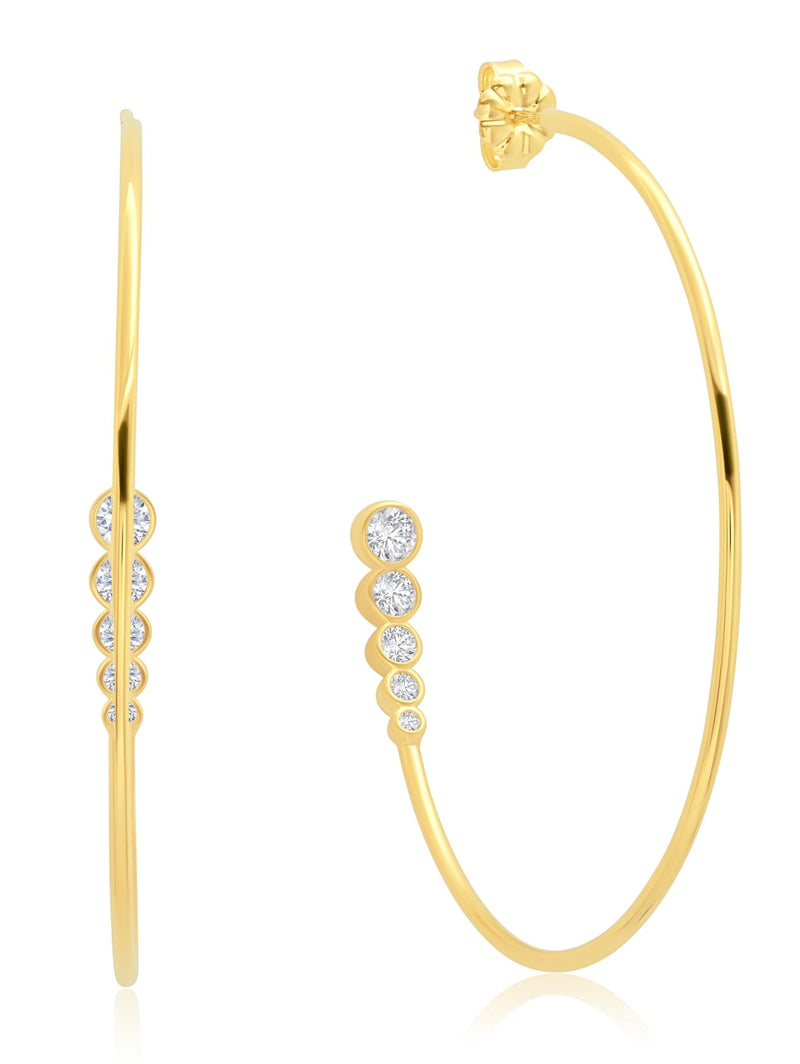 Graduated 3 stone Bezel Set Hoop Earrings Earring 18kt Yellow Gold - CRISLU