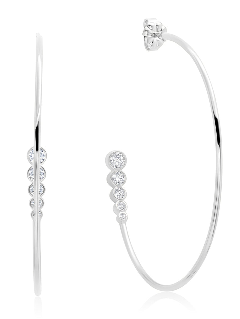 Graduated 3 stone Bezel Set Hoop Earrings Earring In Pure Platinum - CRISLU