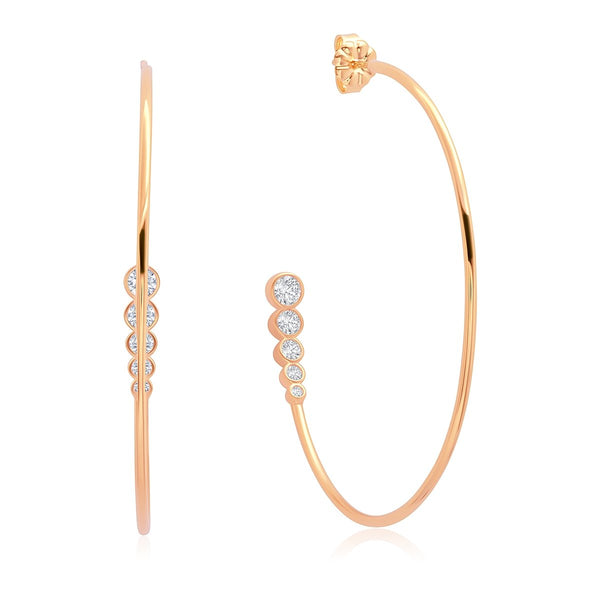 Graduated 3 stone Bezel Set Hoop Earrings Finished in 18kt Rose Gold - CRISLU