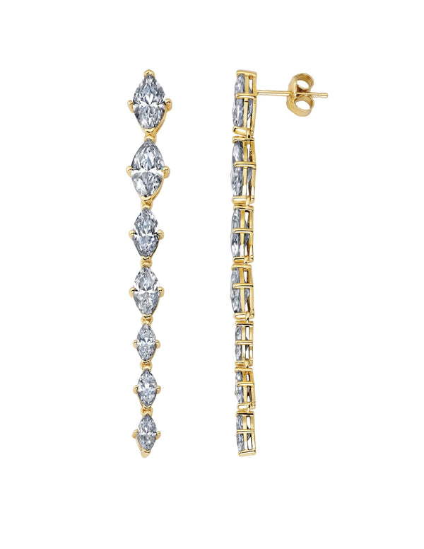 Graduated Marquis Linear Earrings Finished in 18kt Yellow Gold - CRISLU