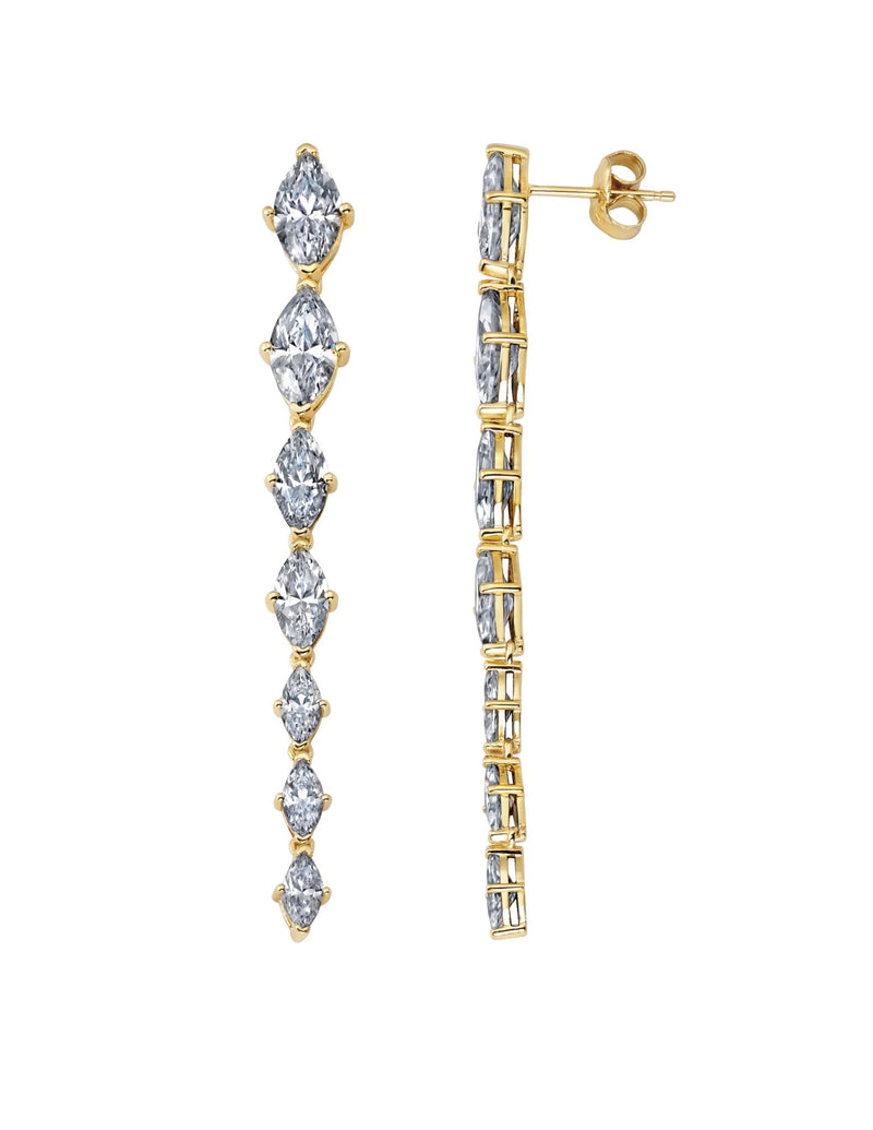 Graduated Marquis Linear Earrings Finished in 18kt Yellow Gold - CRISLU