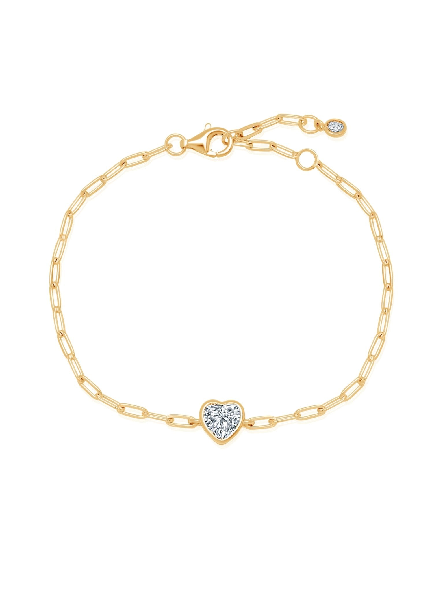 Heart Shaped Bezel Set Paperclip Chain Bracelet - CRISLU