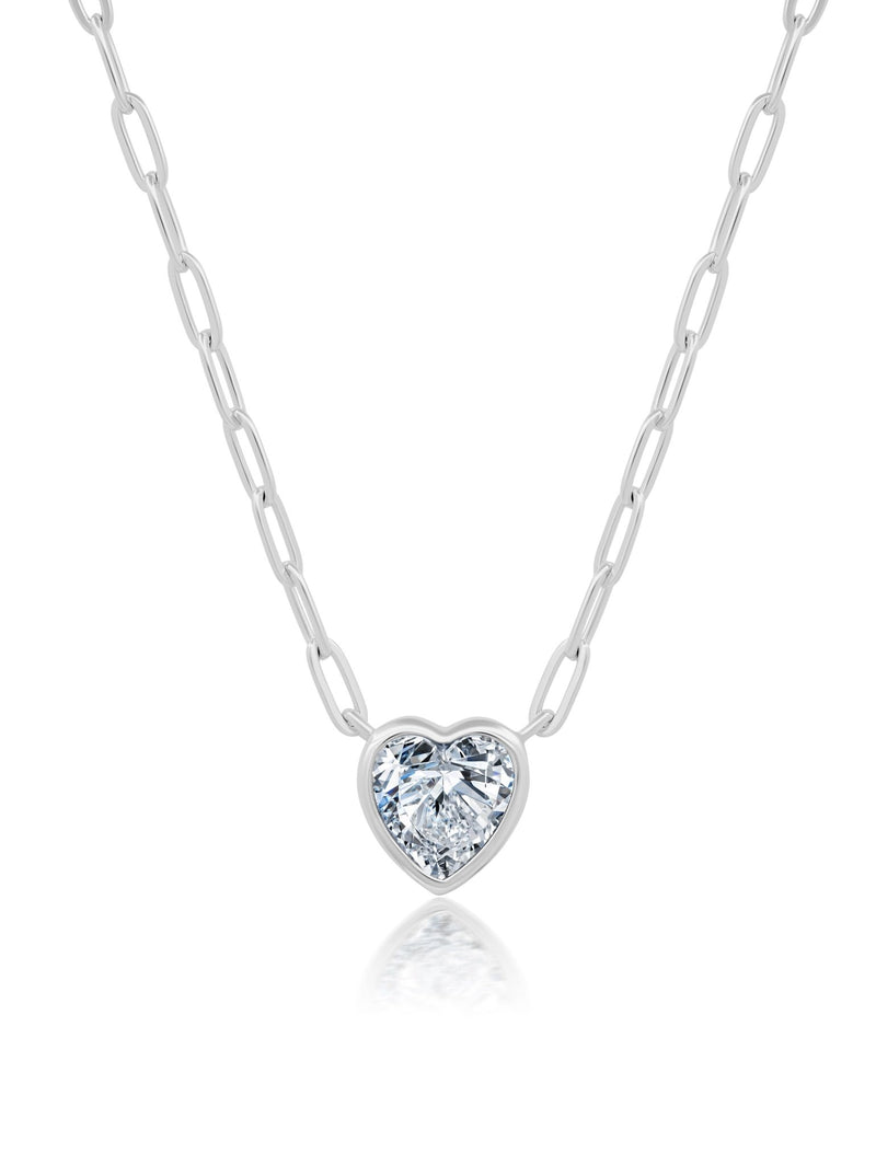 Heart Shaped Bezel Set Paperclip Necklace - CRISLU