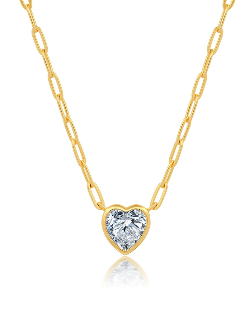 Heart Shaped Bezel Set Paperclip Necklace - CRISLU
