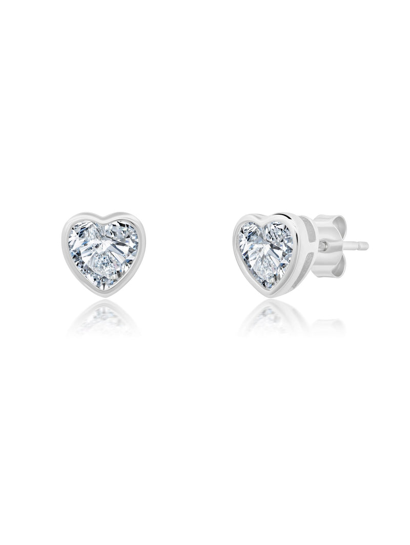 Heart Shaped Bezel Set Stud Earring - CRISLU