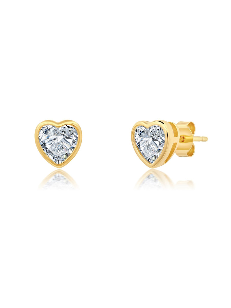 Heart Shaped Bezel Set Stud Earring - CRISLU