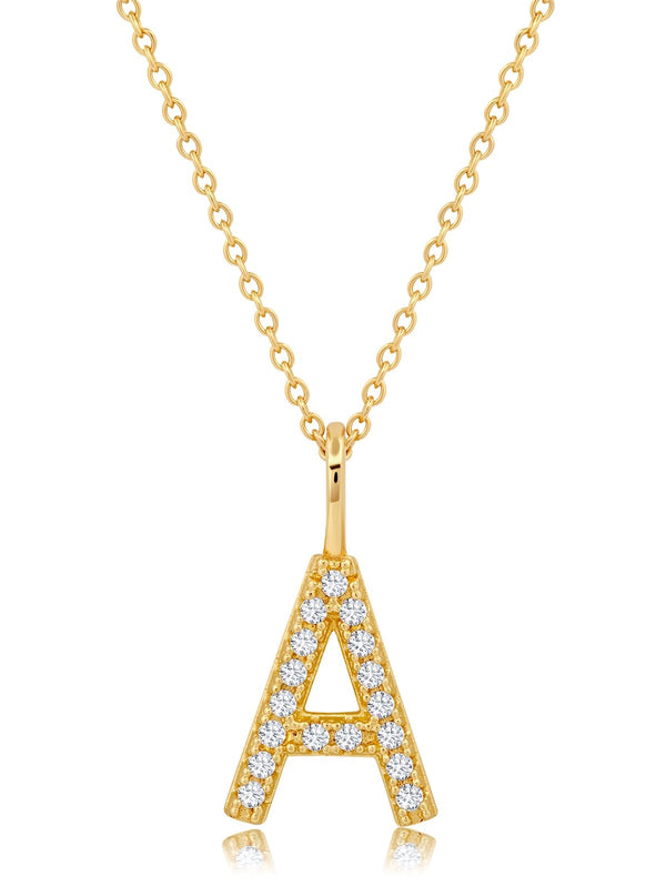 Initial Pendent Necklace Charm Letter A Finished in 18kt Yellow Gold - CRISLU