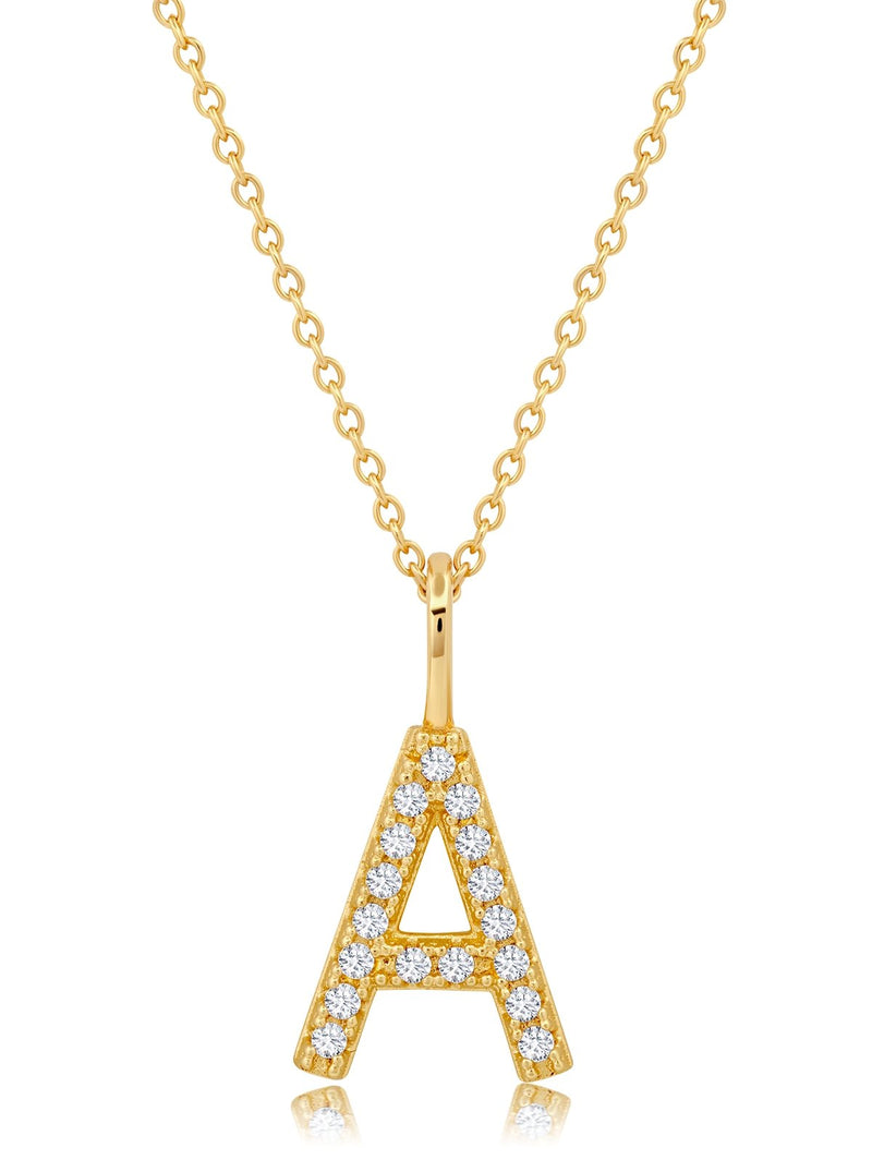 Initial Pendent Necklace Charm Letter A Finished in 18kt Yellow Gold - CRISLU