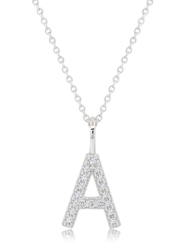 Initial Pendent Necklace Charm Letter A Finished in Pure Platinum - CRISLU