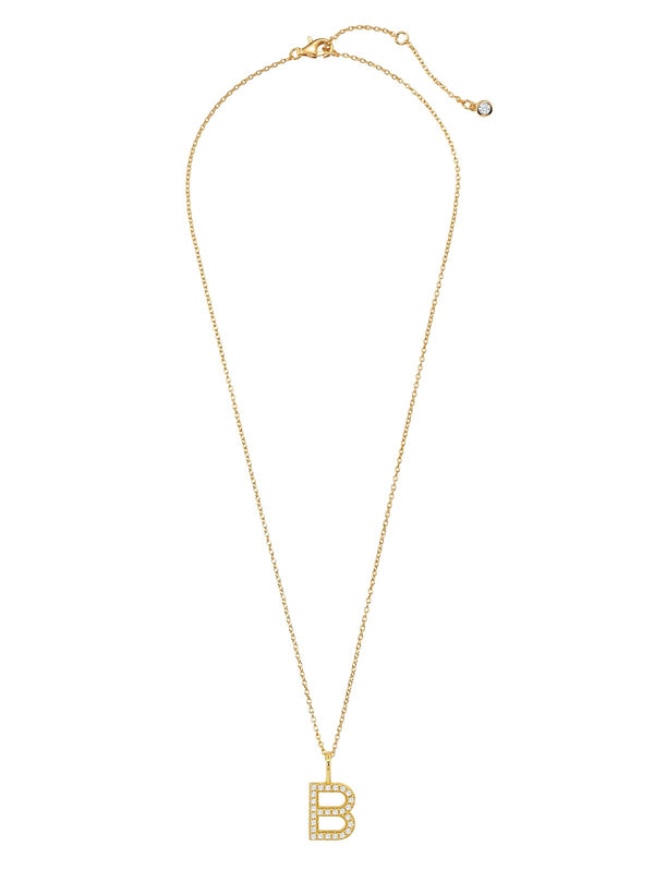 Initial Pendent Necklace Charm Letter B Finished in 18kt Yellow Gold - CRISLU