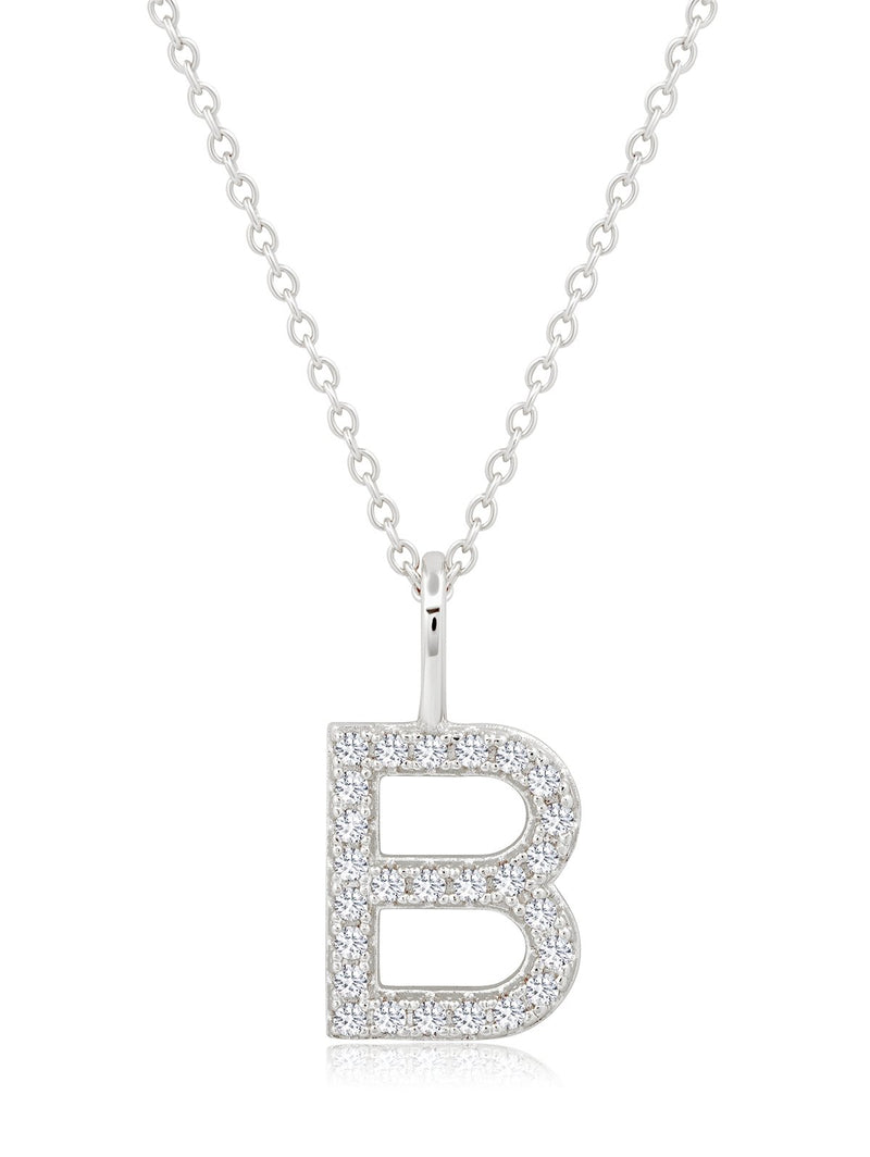 Initial Pendent Necklace Charm Letter B Finished in Pure Platinum - CRISLU