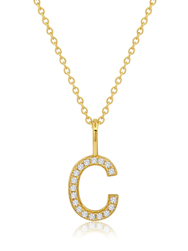Initial Pendent Necklace Charm Letter C Finished in 18kt Yellow Gold - CRISLU