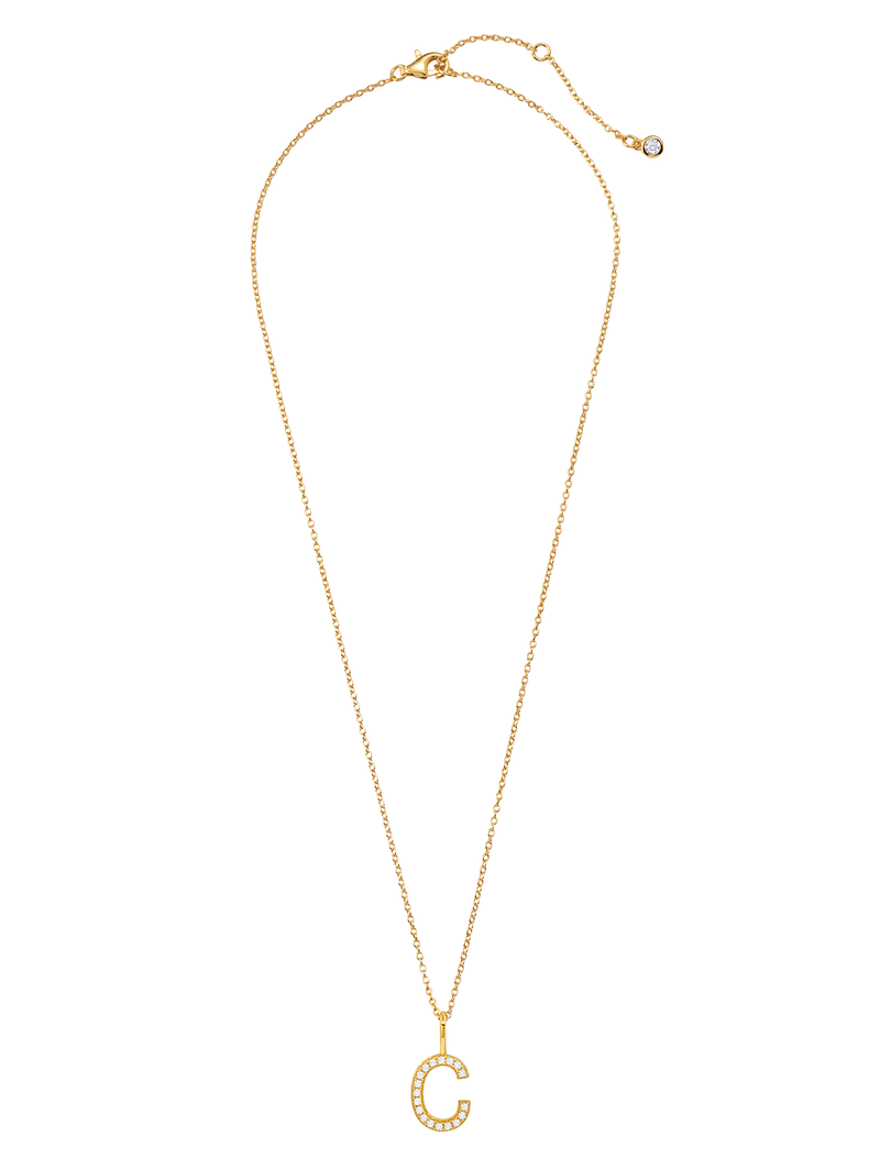 Initial Pendent Necklace Charm Letter C Finished in 18kt Yellow Gold - CRISLU