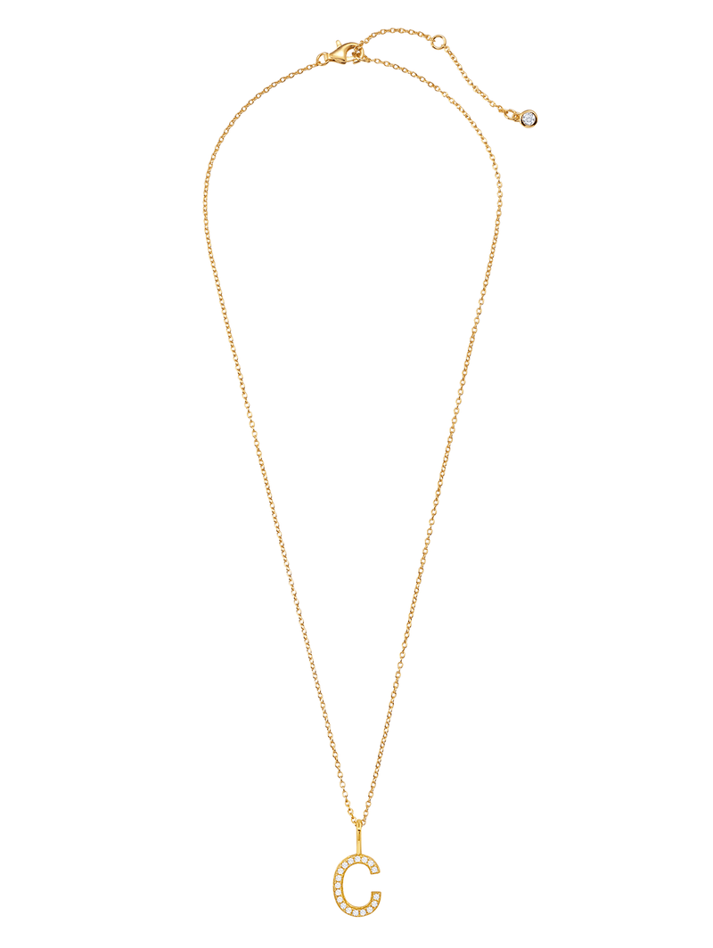 Initial Pendent Necklace Charm Letter C Finished in 18kt Yellow Gold - CRISLU