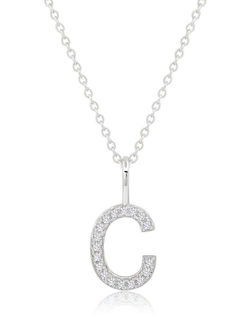 Initial Pendent Necklace Charm Letter C Finished in Pure Platinum - CRISLU