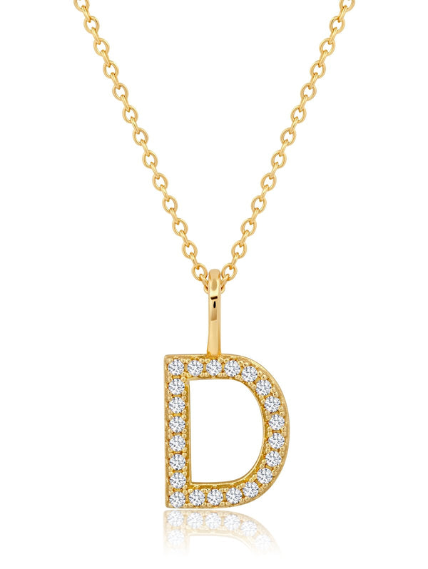 Initial Pendent Necklace Charm Letter D Finished in 18kt Yellow Gold - CRISLU