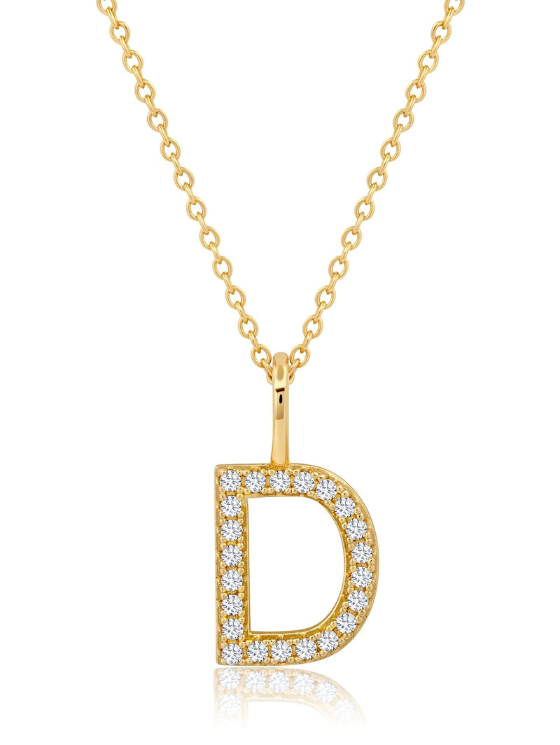 Initial Pendent Necklace Charm Letter D Finished in 18kt Yellow Gold - CRISLU