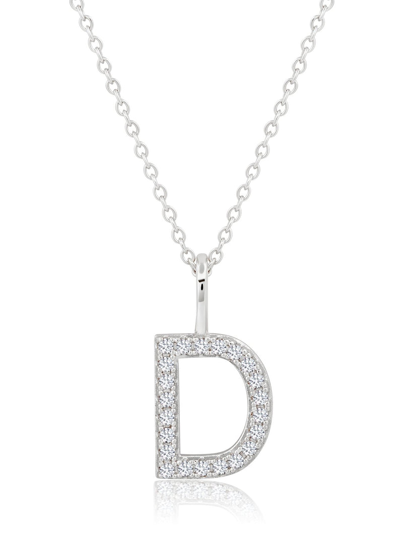 Initial Pendent Necklace Charm Letter D Finished in Pure Platinum - CRISLU