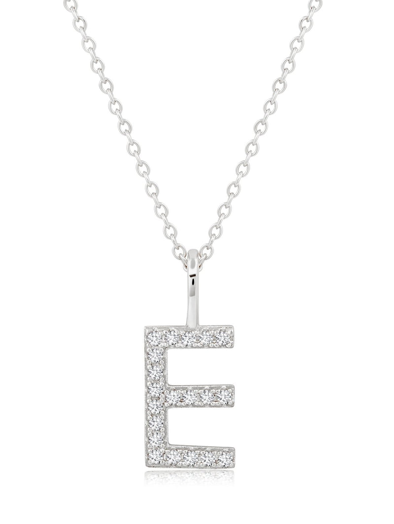 Initial Pendent Necklace Charm Letter E Finished in Pure Platinum - CRISLU