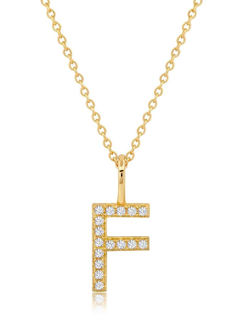 Initial Pendent Necklace Charm Letter F Finished in 18kt Yellow Gold - CRISLU